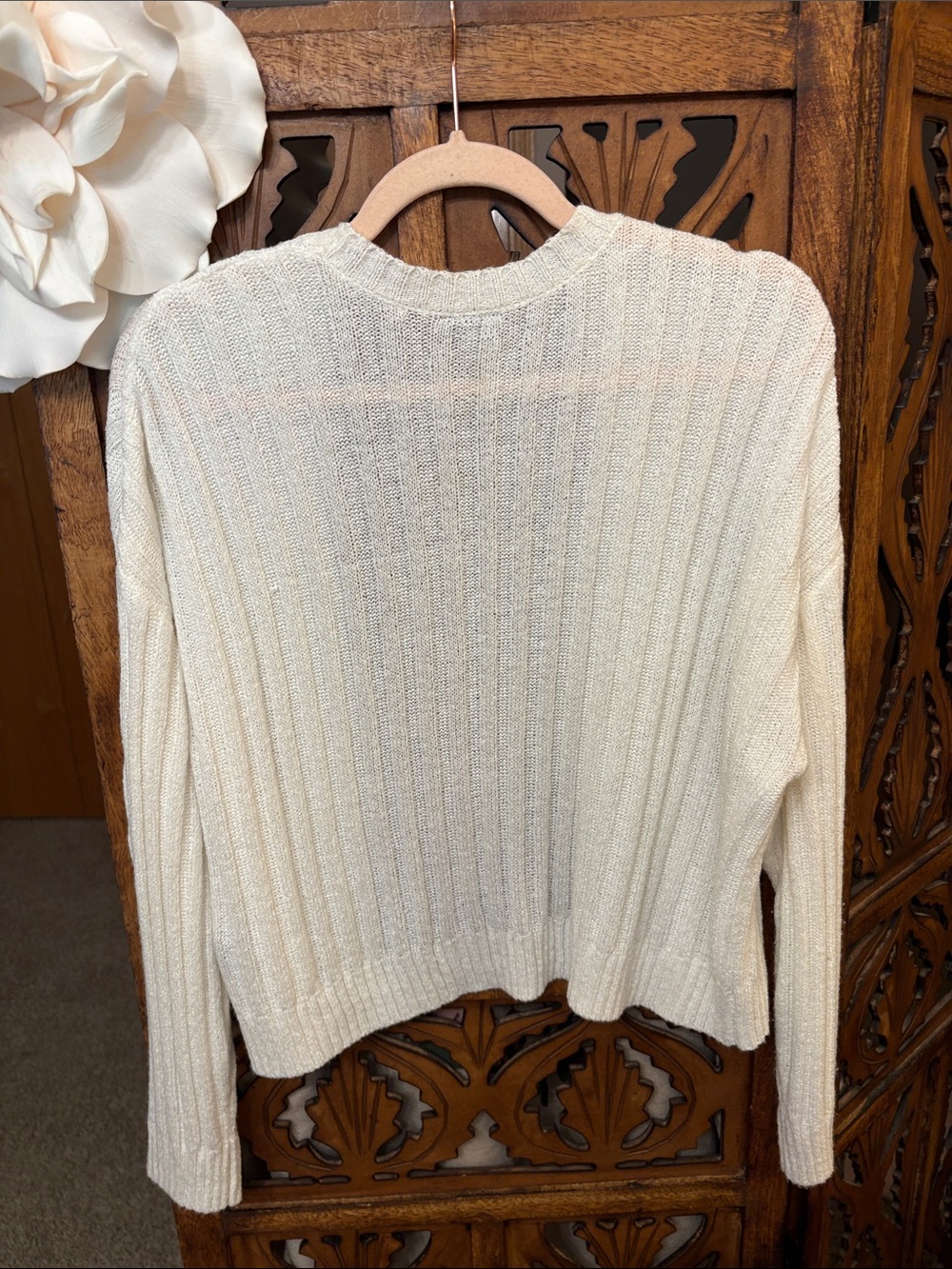 Ivory Ribbed Open-Front Cardigan Sweater - Picture 4 of 5
